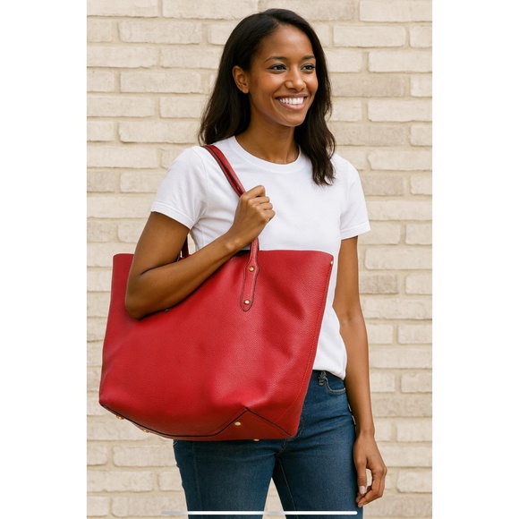 ANNABEL INGALL RED PEBBLE LEATHER ISABELLA TOTE BAG LUXURY SHOULDER STRAPS - Picture 1 of 11